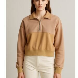 The Mighty Company Metallic Kings Lamb Leather Half Zip Pullover